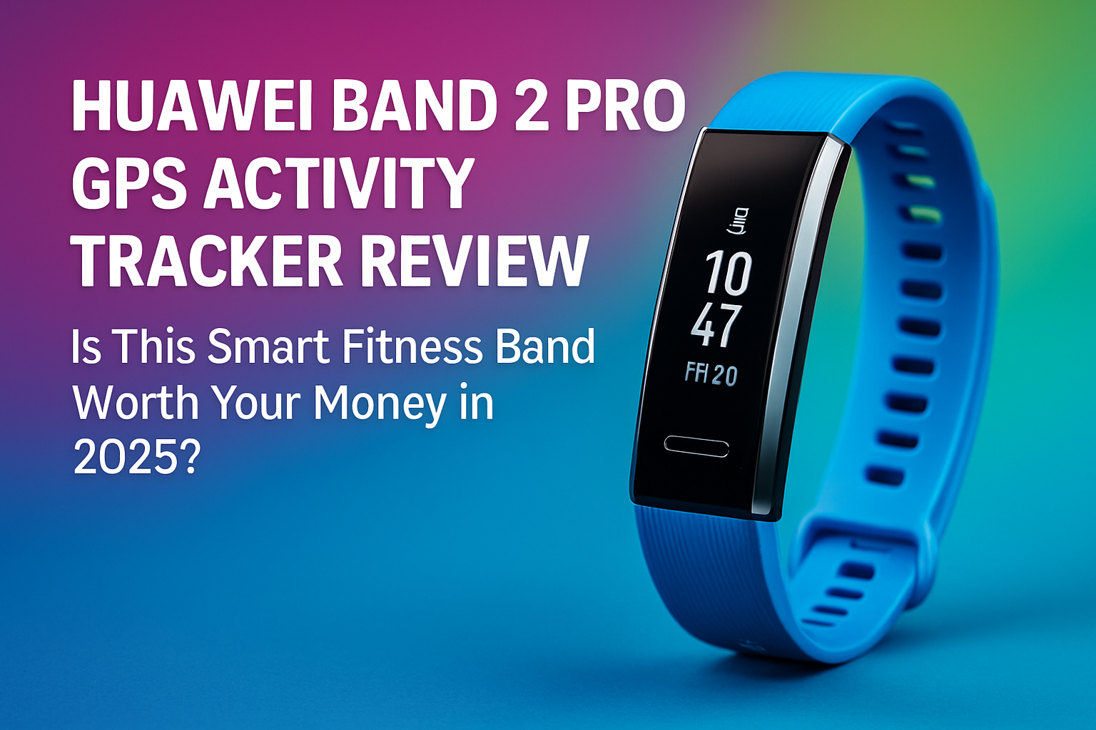 Huawei Band 2 Pro GPS activity tracker with blue strap, displaying time and date, featured in a review about smart fitness bands for 2025.