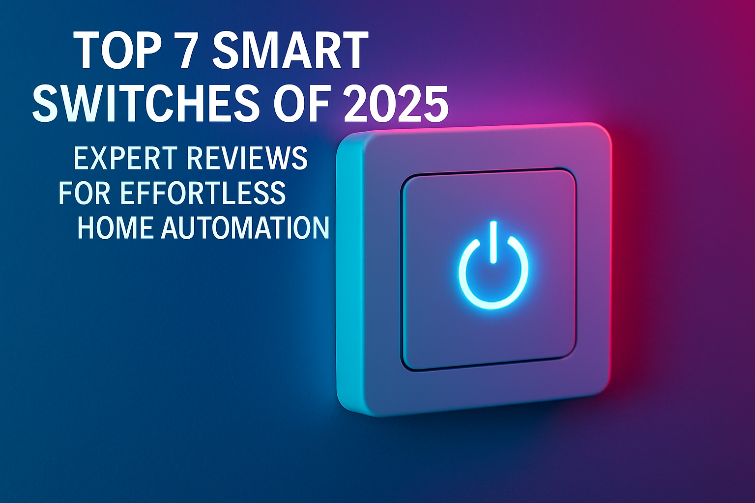 Top 7 smart switches of 2025 with glowing power button, highlighting expert reviews for effortless home automation.
