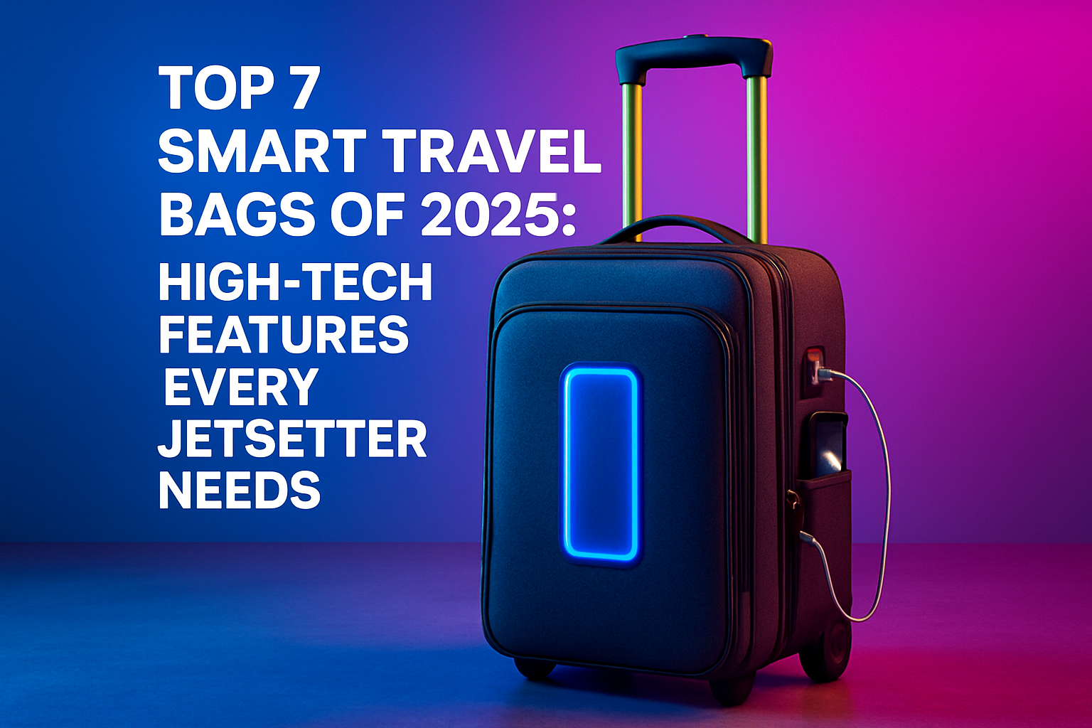 Smart travel bag with illuminated features and charging port, representing high-tech innovations for modern jetsetters in 2025.