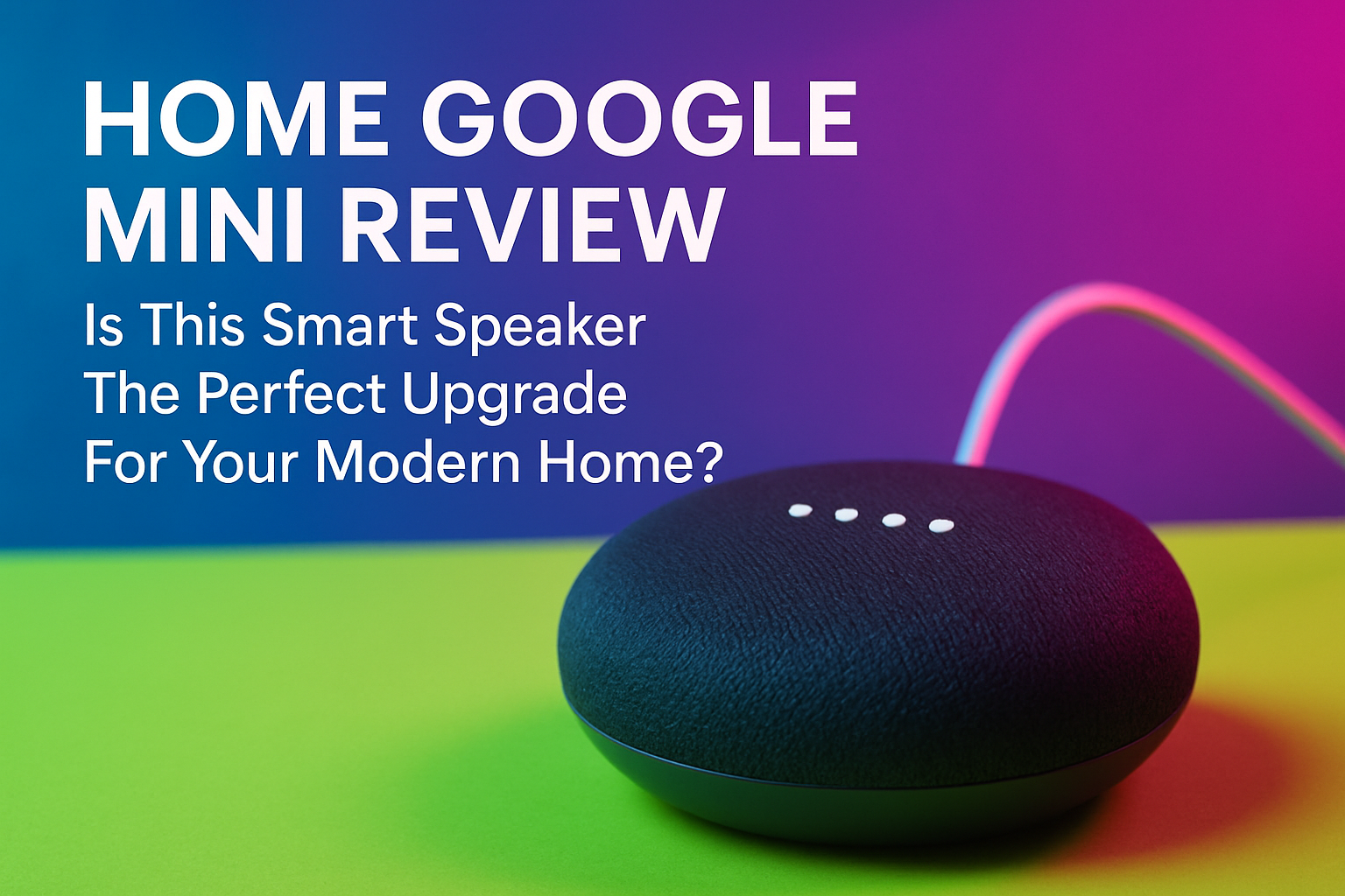 Home Google Mini smart speaker on vibrant background, showcasing modern design and features, relevant to home technology upgrades.