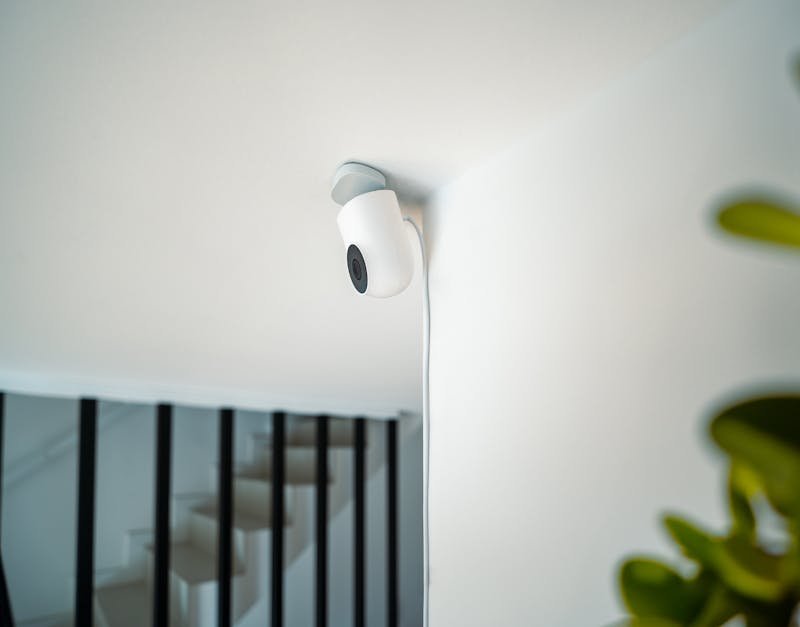 A sleek security camera installed indoors, demonstrating modern surveillance technology.